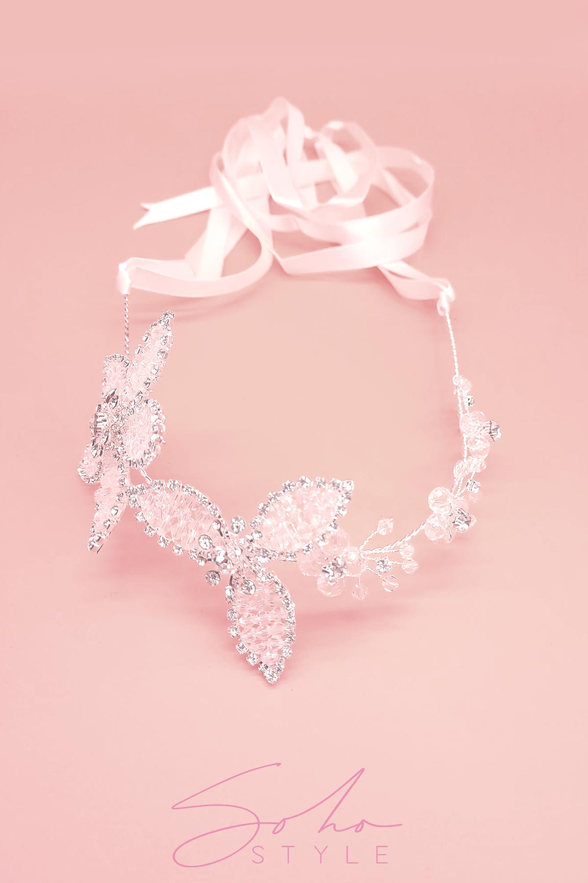 Crystal Flowers with Translucent Leaves hair crown Wedding Sale