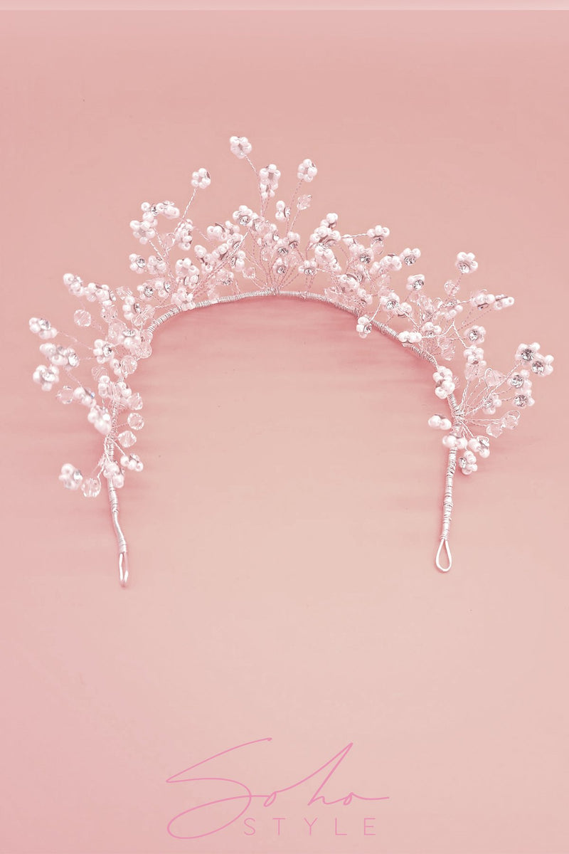 Floral Spray Crystal Hair Crown and Earring Set Wedding Sale