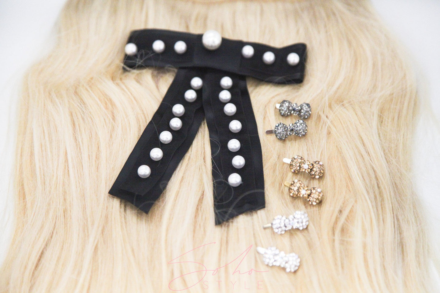6PCS Mini Bow Magnet Barrette and Pearl Ribbon Barrette Set sets Sale