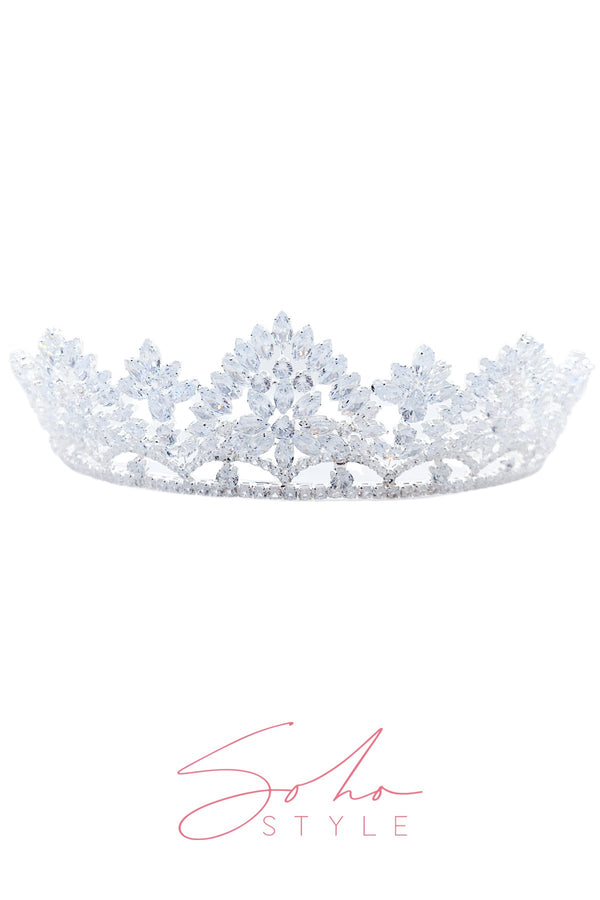 Silver Crystal Tiara Elegant Crown Wedding Soho Style