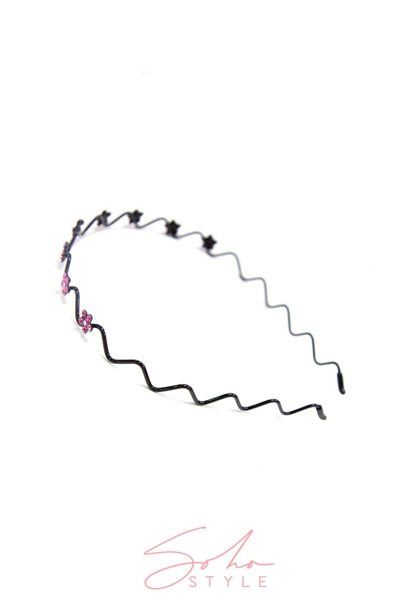 Black Wire Crystal Daisy Headband Headband Soho Style