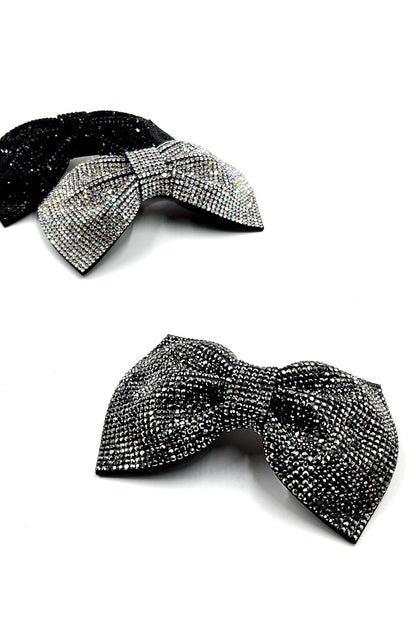 Elegant Shiny Rhinestones Hair Bow Ribbon Barrette Barrettes Soho Style