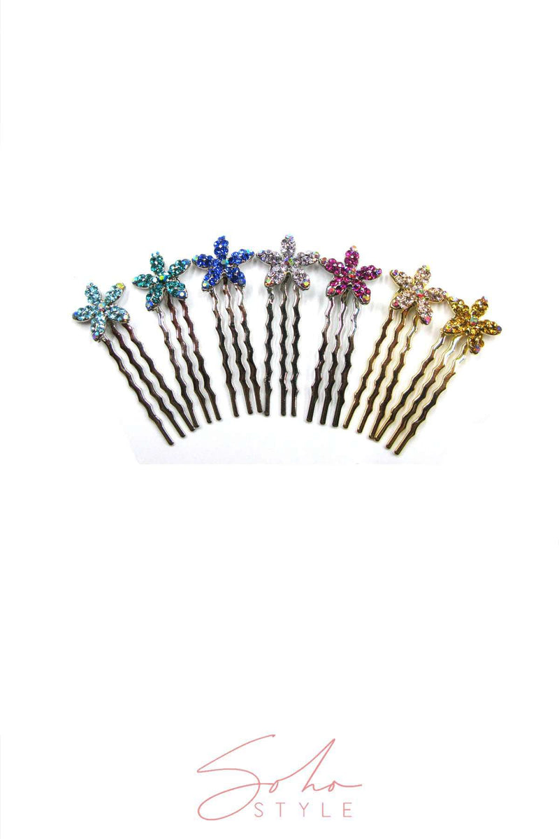 Crystal Flower Mini Hair Comb (5 piece set)