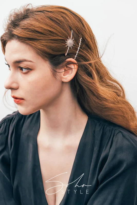 Set of gold sun rhinestones on the sea Barrette Soho Style