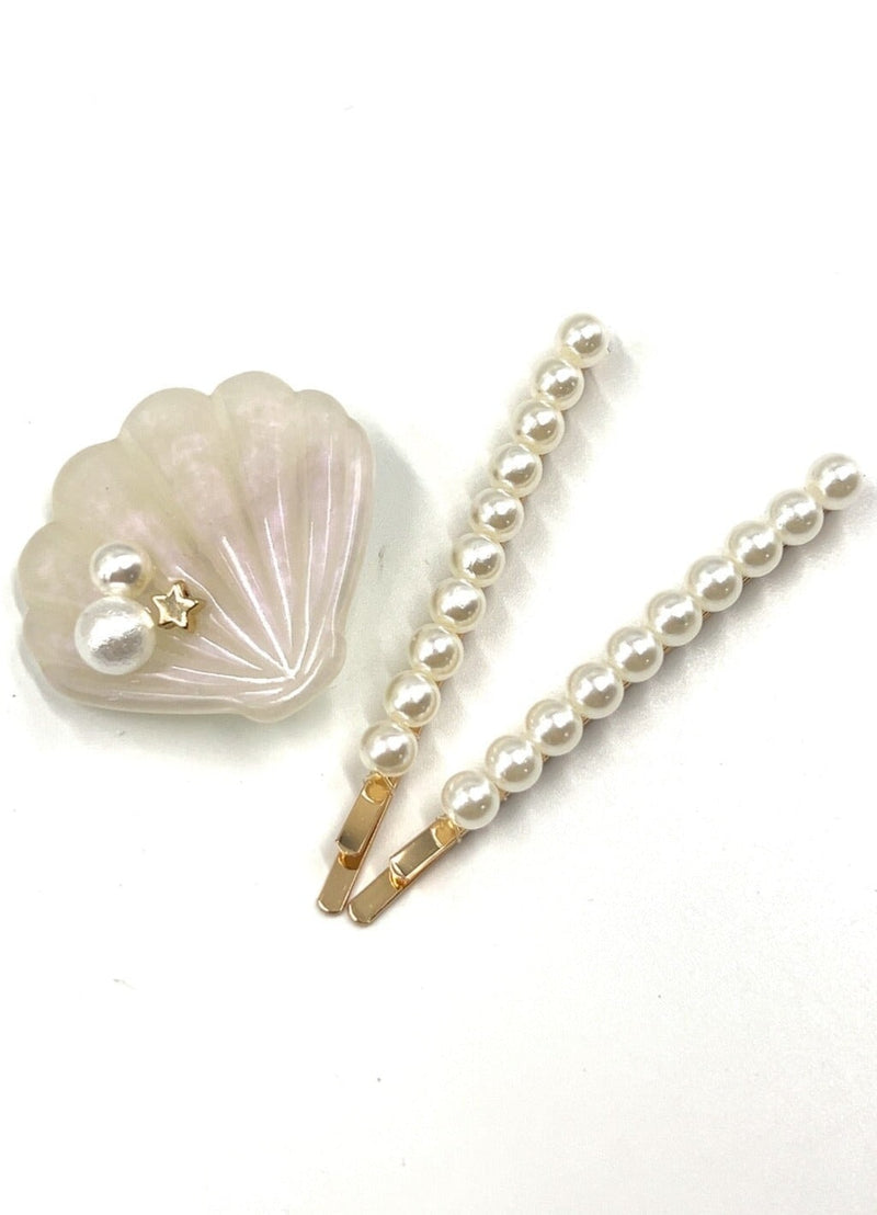 Glimmering Pearl Seashell Hair Clip and Bobbi pinS set Hair Clip Soho Style