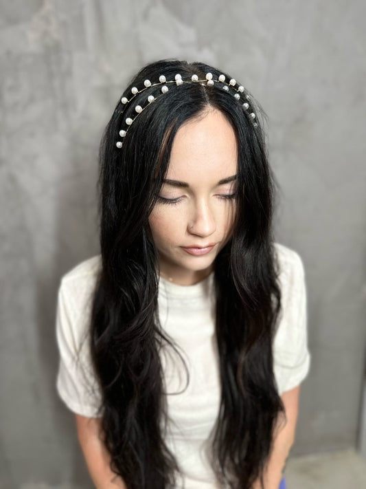 Simple Gold X Pearl Headband Headband Soho Style