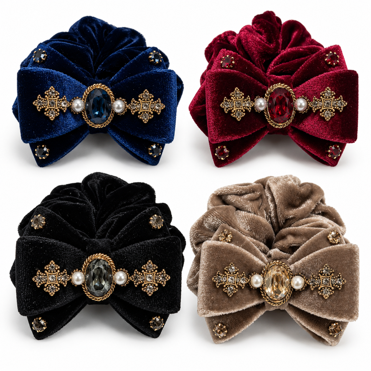 Antique gold velvet bow Scrunchie