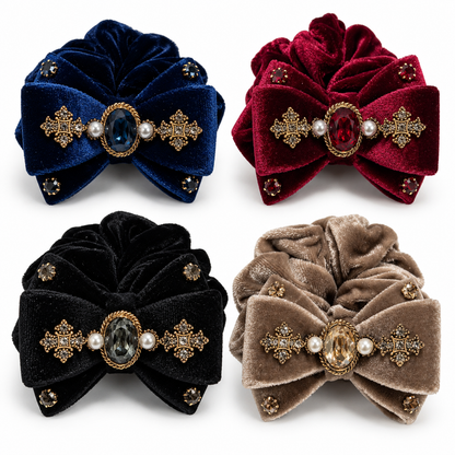 Antique gold velvet bow Scrunchie