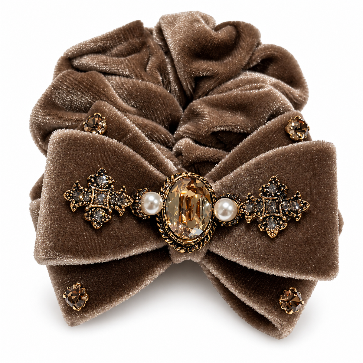 Antique gold velvet bow Scrunchie