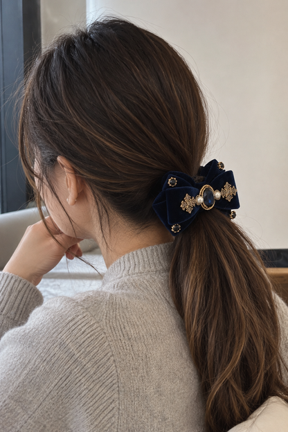 Antique gold velvet bow Scrunchie