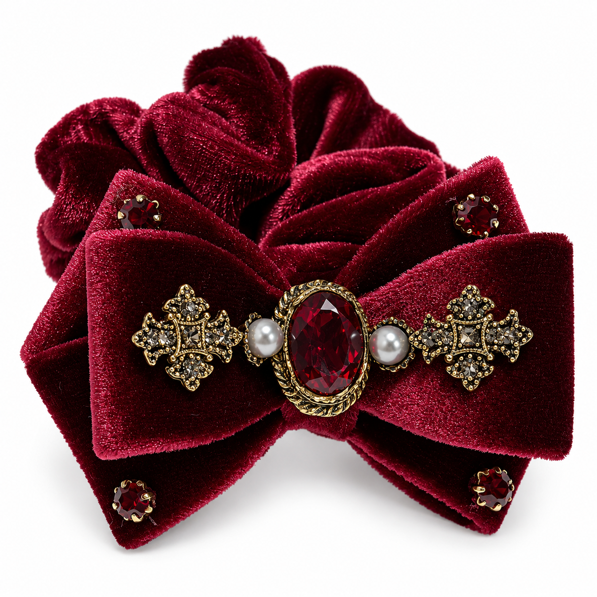 Antique gold velvet bow Scrunchie