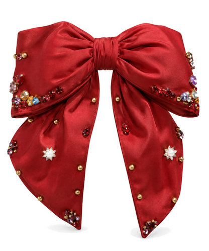 Jeweled Red Satin Bow Barrette