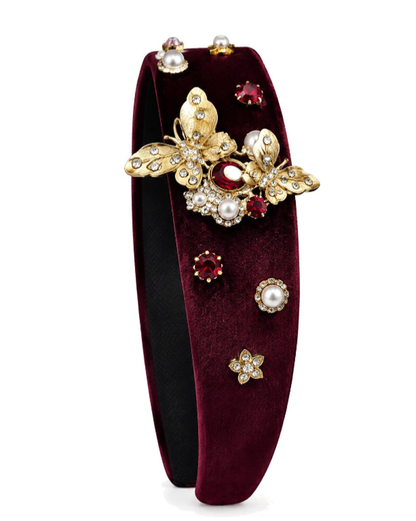 Jeweled Butterfly Velvet Headband