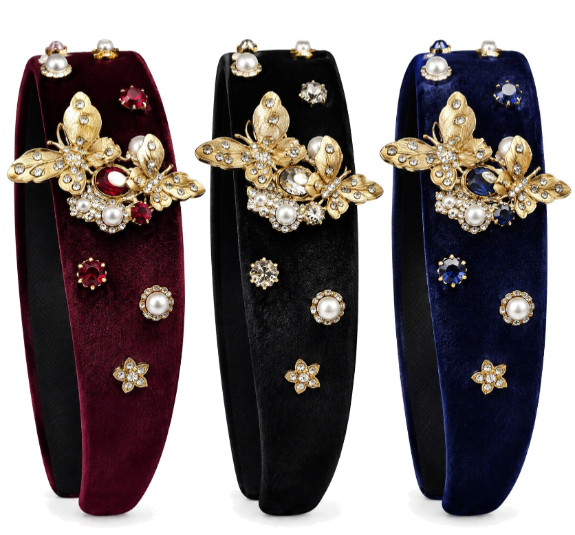Jeweled Butterfly Velvet Headband