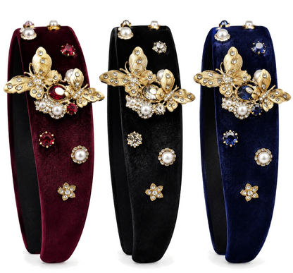 Jeweled Butterfly Velvet Headband