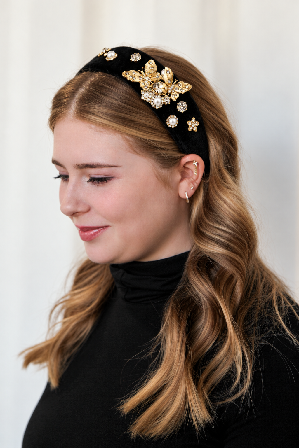 Jeweled Butterfly Velvet Headband