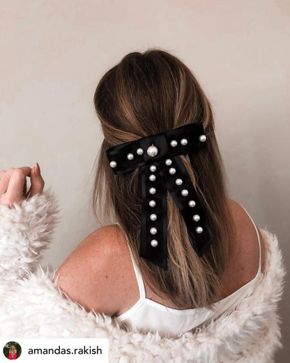 Pearl Ribbon Bow Barrette Barrette Soho Style