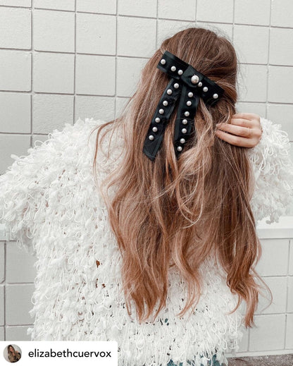 Pearl Ribbon Bow Barrette Barrette Soho Style