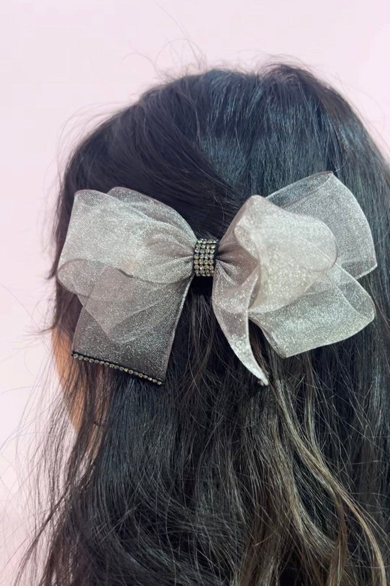 Silver Chiffon Bow Barrette Barrette Soho Style