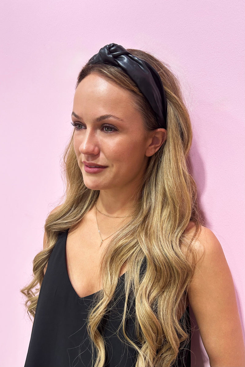 Comfortable black leather headband Headband Soho Style