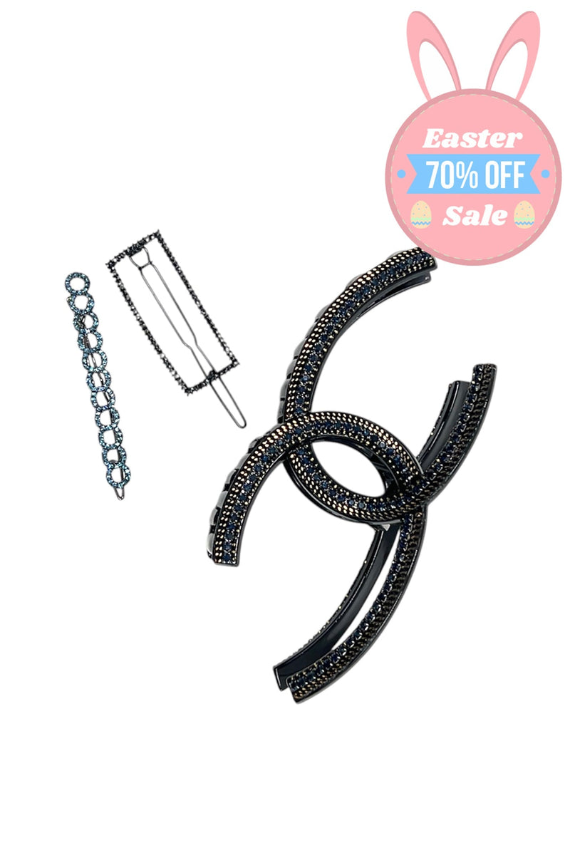 #6 Navy Blue Jaw and Barrette Set Sale Soho Style