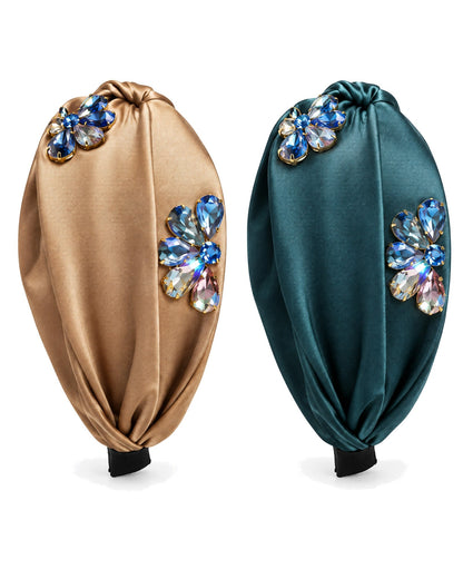 Satin Crystal Flower Knot Headband