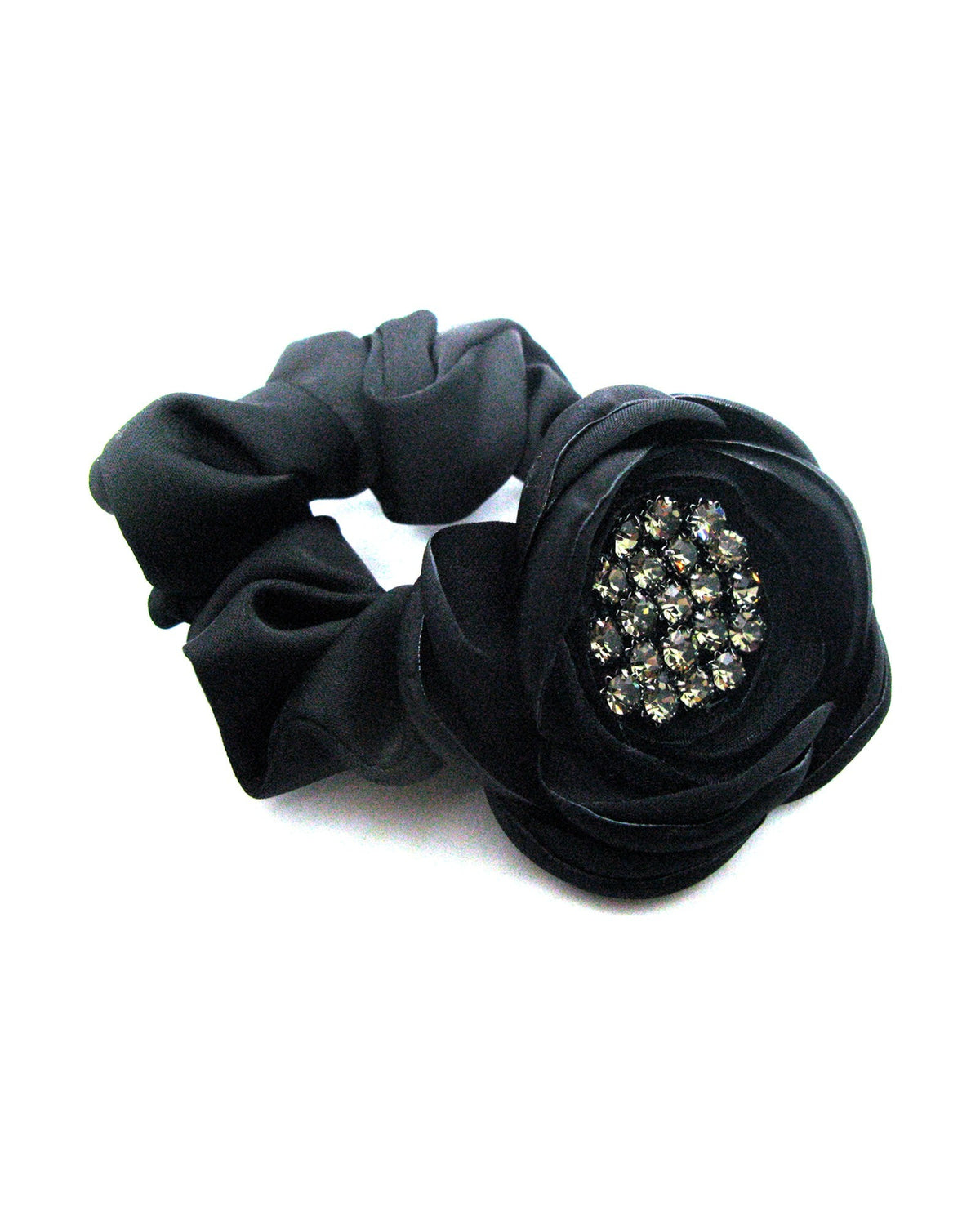 Satin Rose Crystal Ponytail Holder