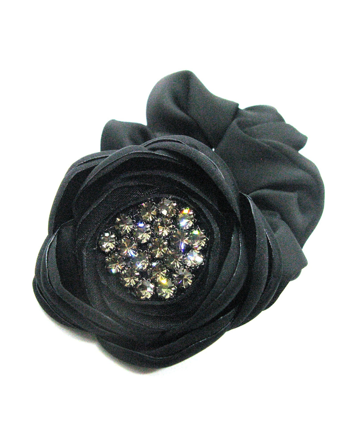 Satin Rose Crystal Ponytail Holder