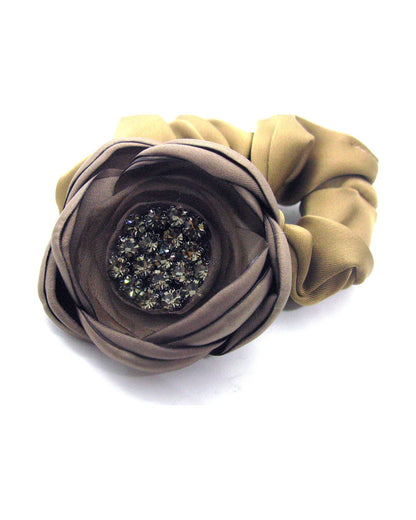 Satin Rose Crystal Ponytail Holder