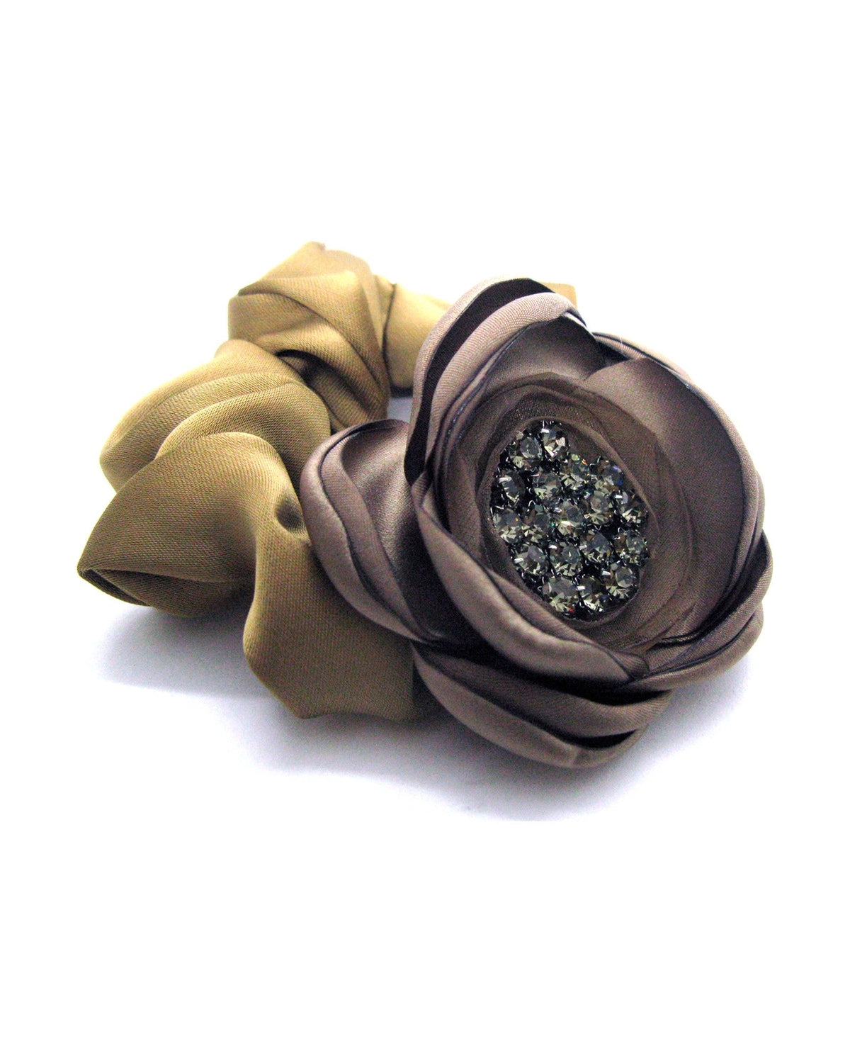 Satin Rose Crystal Ponytail Holder