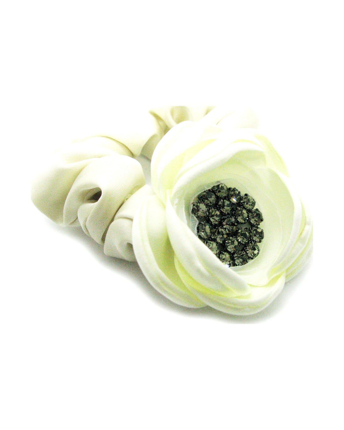 Satin Rose Crystal Ponytail Holder