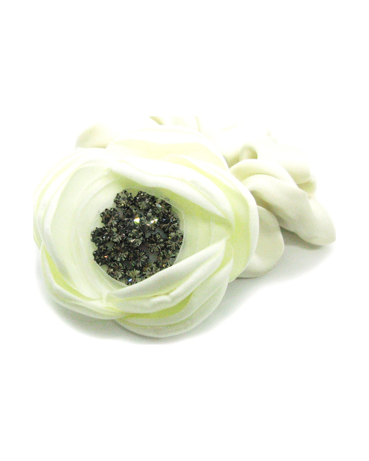 Satin Rose Crystal Ponytail Holder