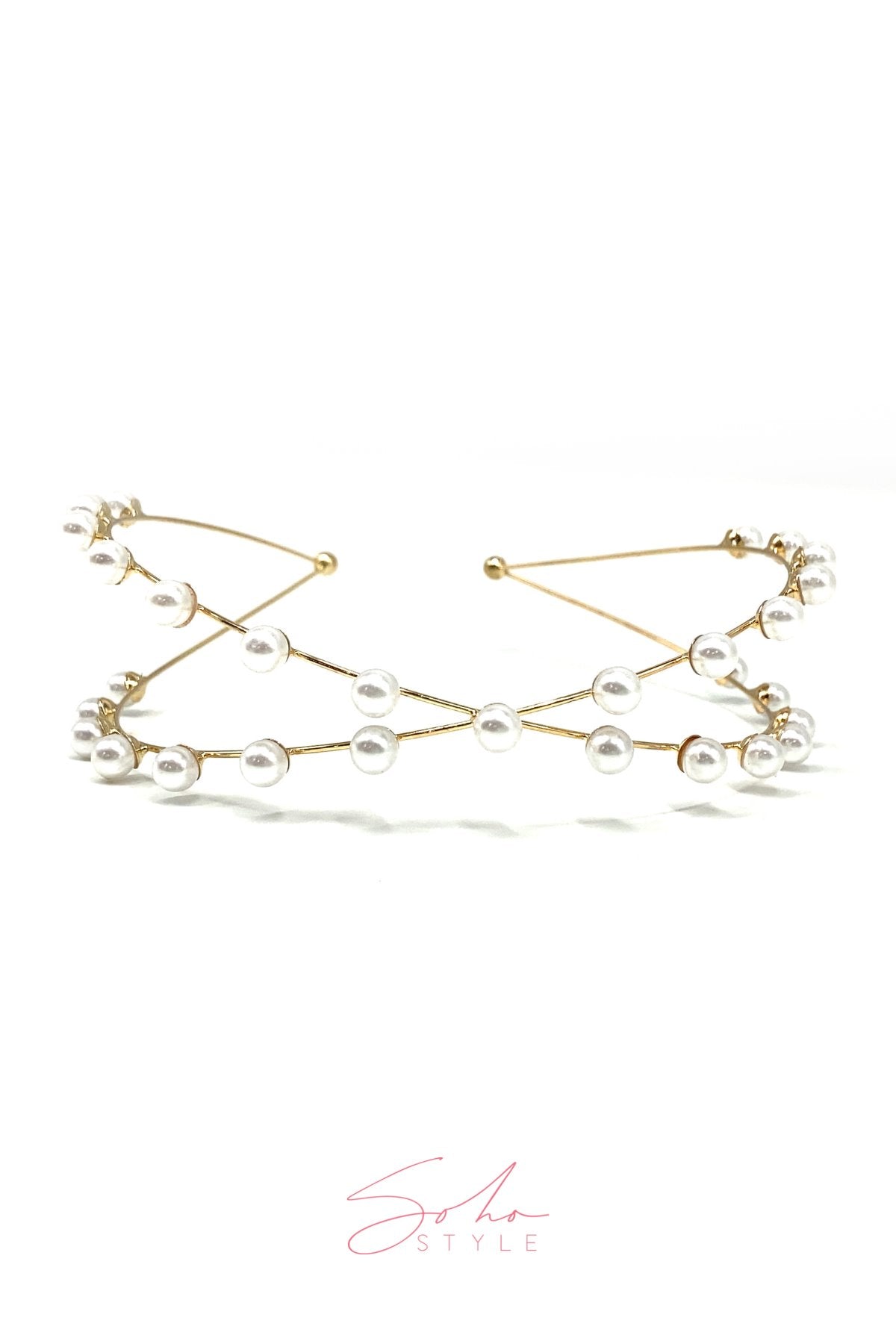 Simple Gold X Pearl Headband Headband Soho Style