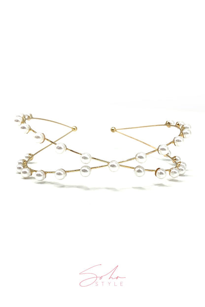 Simple Gold X Pearl Headband Headband Soho Style