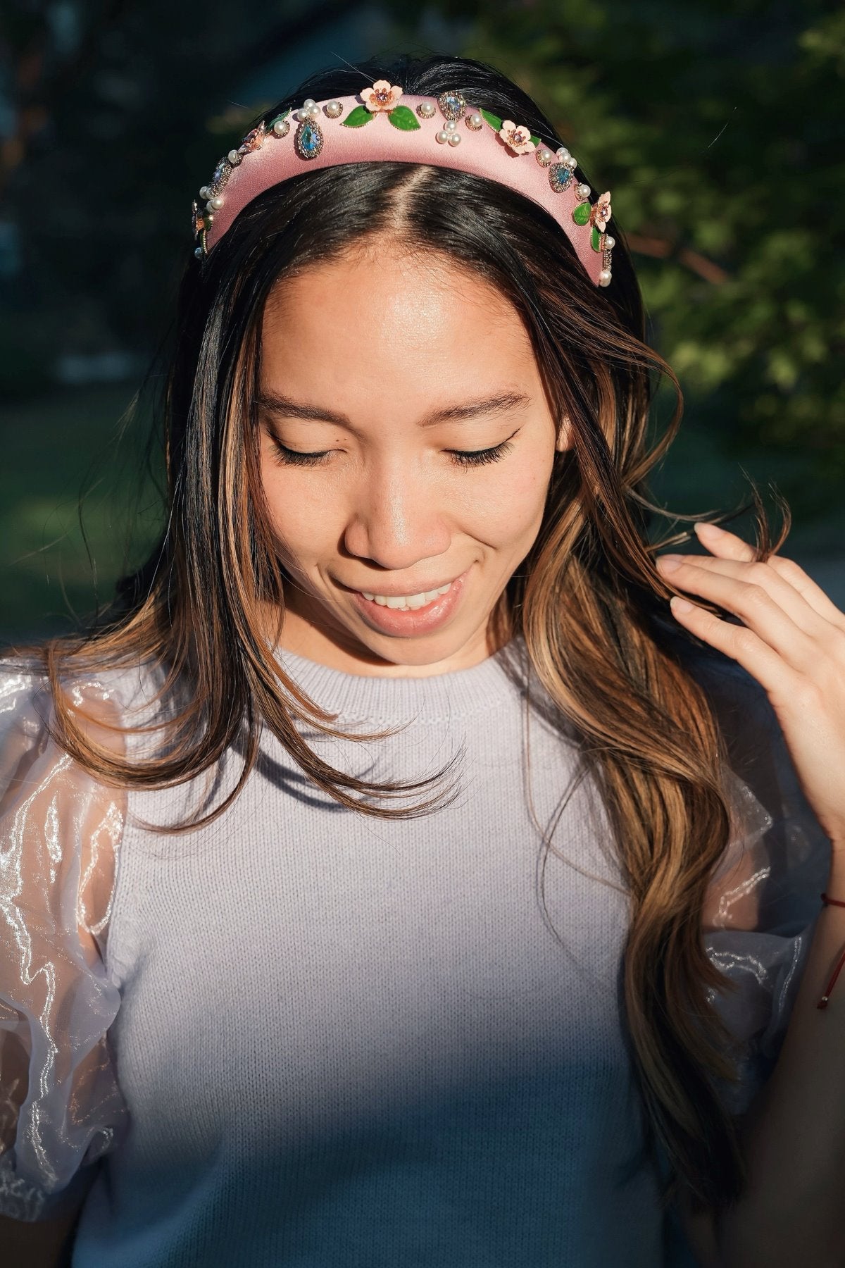 Velvet Flower Handmade Pearl Stone Ruby Headband Headband Soho Style