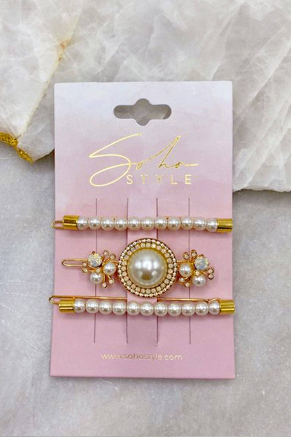 Pearls Bobby Pin and Luxe Pearl Statement Barrette 3 PCS Set Barrette 2019