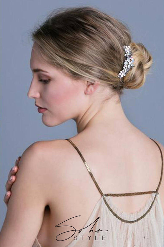 Crystal Hair Comb with Frosted Flowers Hair Comb Soho Style