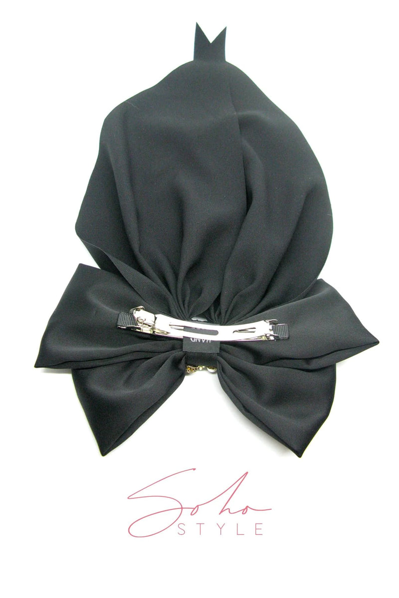 Dark black pearl ribbon Barrettes Barrette Soho Style