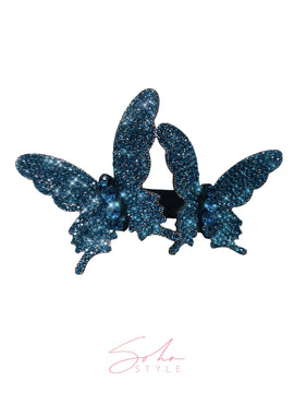 Duo Butterfly Crystal Barrette