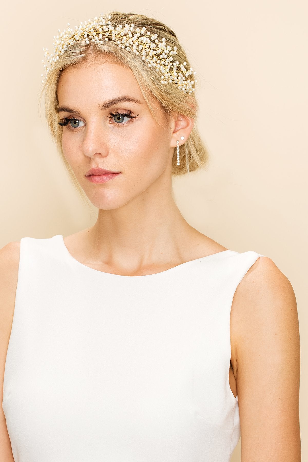 GOLDEN BABY'S BREATH FLORAL HAIR CROWN Wedding Sale