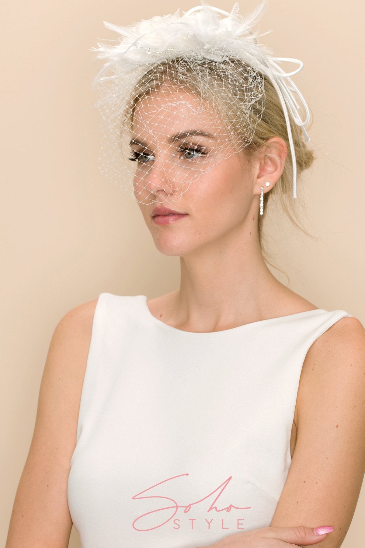 EXTRAVAGANT VEIL WITH SWAROVSKI CRYSTAL, LACE AND FEATHERS Wedding Sale