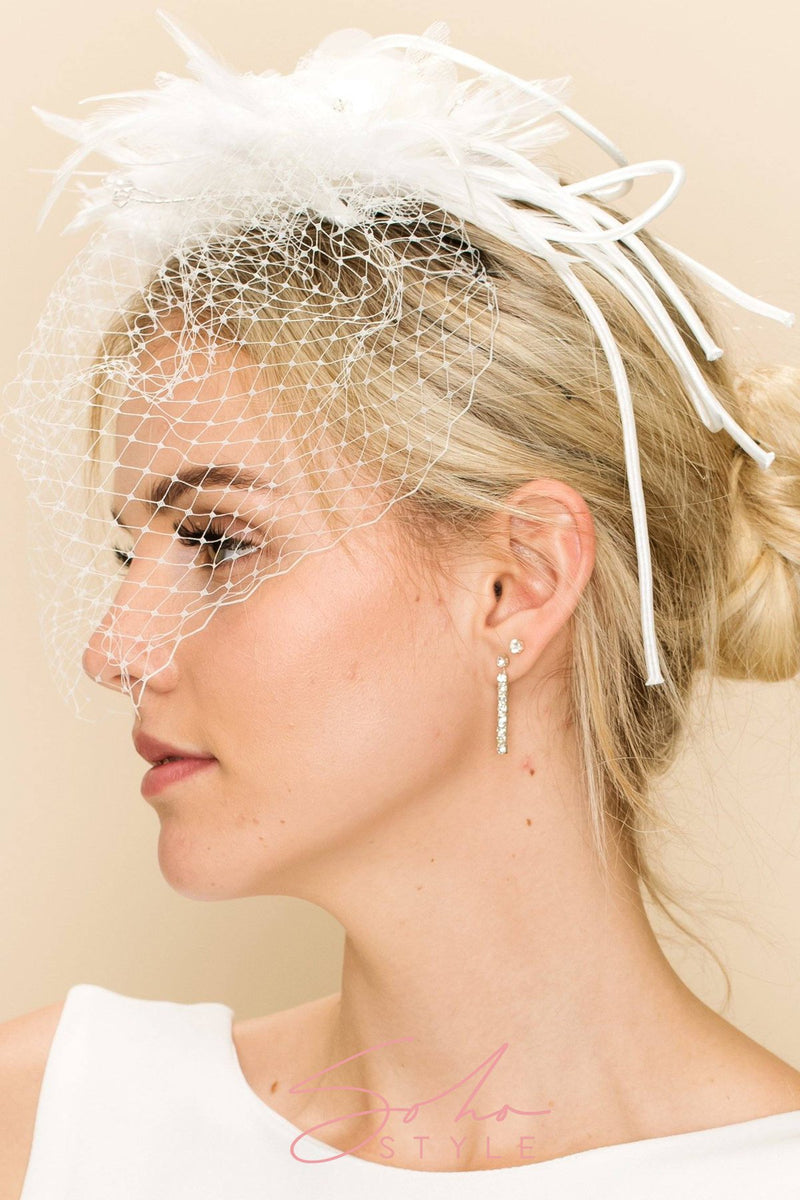 EXTRAVAGANT VEIL WITH SWAROVSKI CRYSTAL, LACE AND FEATHERS Wedding Sale