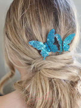 Duo Butterfly Crystal Barrette