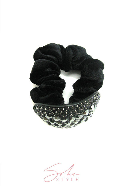 Trudy Crystal Velvet Scrunchie Ponytail Holder Soho Style