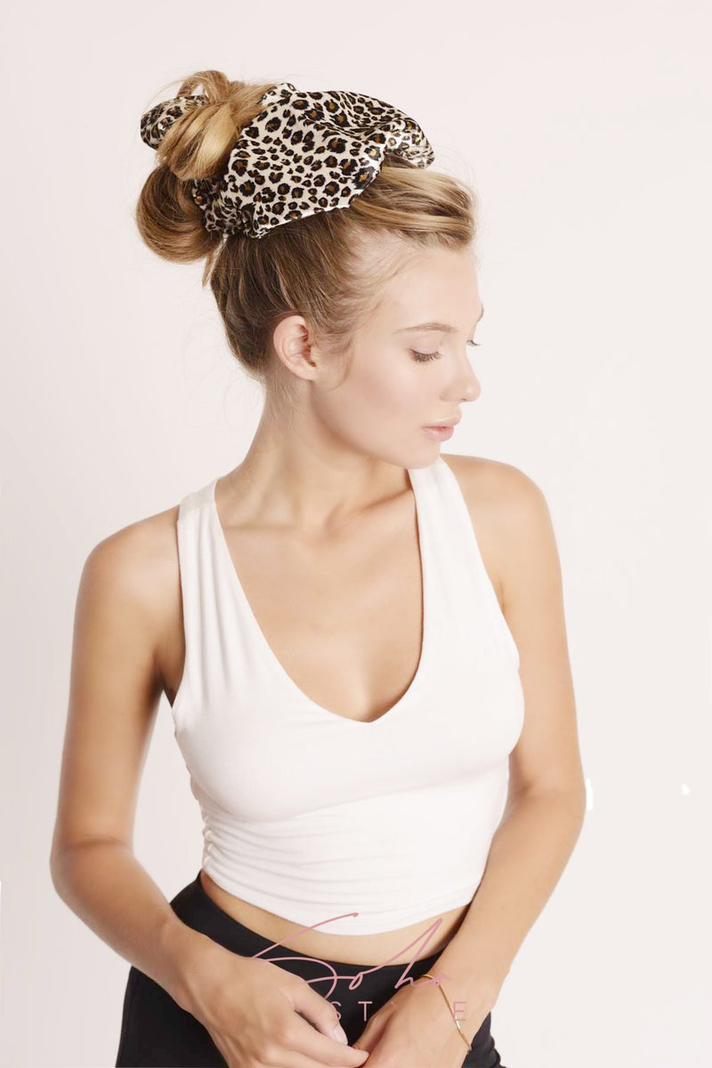 Toasted Nut Leopard Print Oversized Hair Scrunchie Ponytail Holder 2020