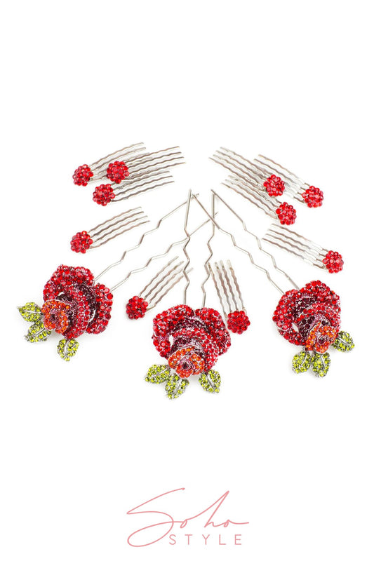 Amorous Rose Crystal Hair Set value set Soho Style