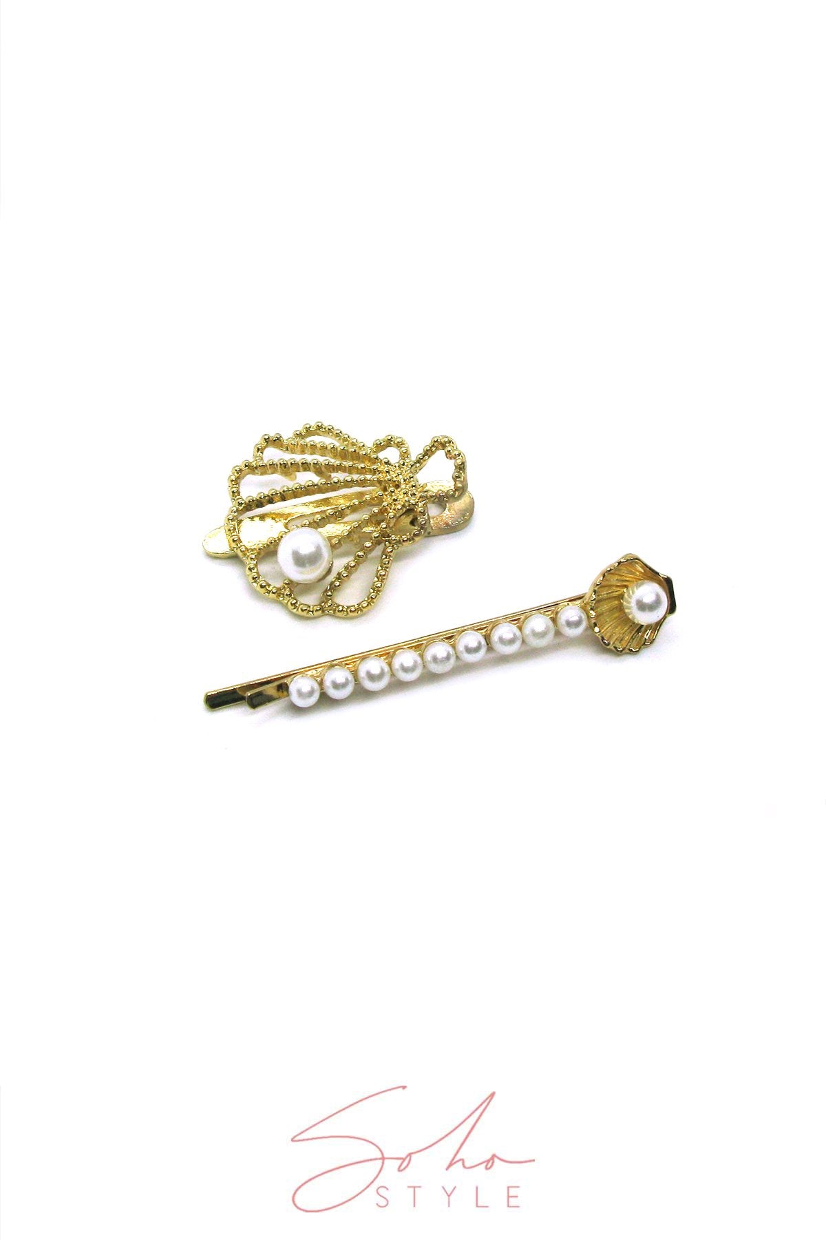 Seashell Clip and Pearl Bobby Pin Set Hair Accessorie Soho Style