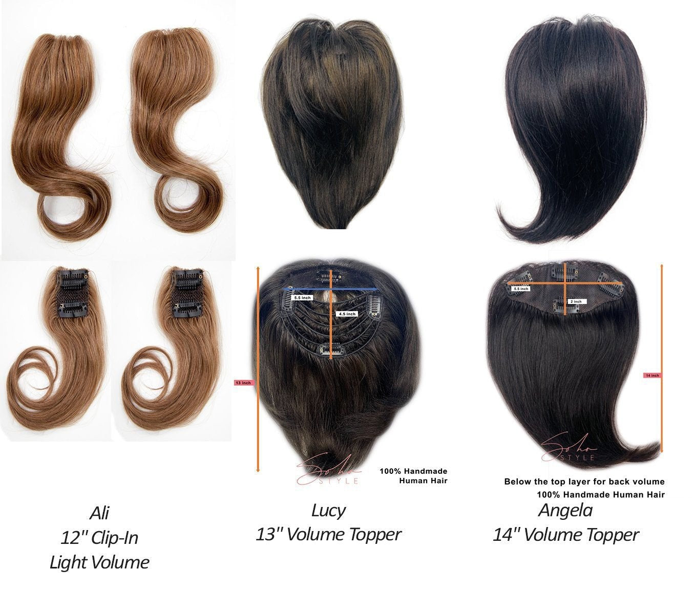Angela - 12" Human Hair Volume Topper Extension Hair Extension Sale