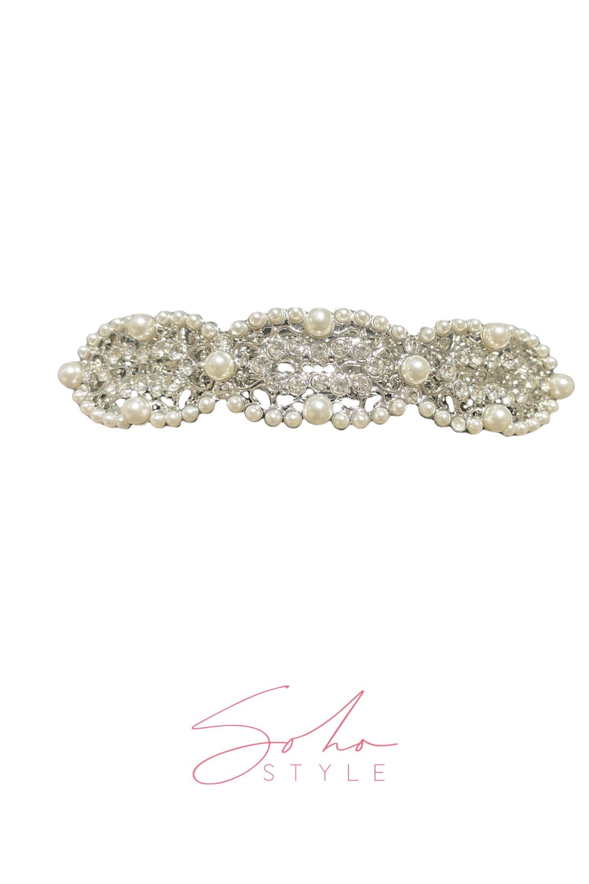 Pearl Rhinestone Three Circle Barrette Barrette Soho Style