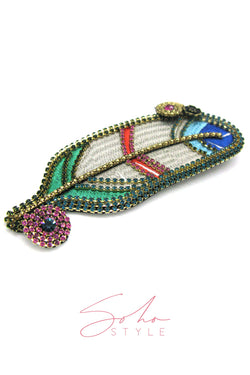 indian feather rhinestone hair barrrettes Barrette Soho Style